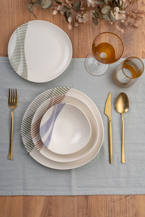Hermia GBSRD24KY4R3095 Vajilla de Porcelana 24 Piezas Apta Microondas y Lavavajillas para Experiencia Gastronómica Elegante y Funcional